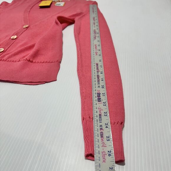 ETRO Milano 44 US 8 Cardigan Sweater Pink Salmon V-Neck Button Front NWT $890 - Picture 7 of 8